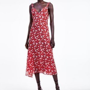 Zara Midi Red Floral Dress Size Small
